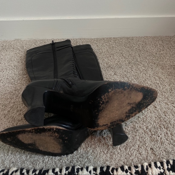 Vintage Victorian Style Via Spiga Black Genuine Patent Leather Laced Knee Boots - Picture 15 of 15